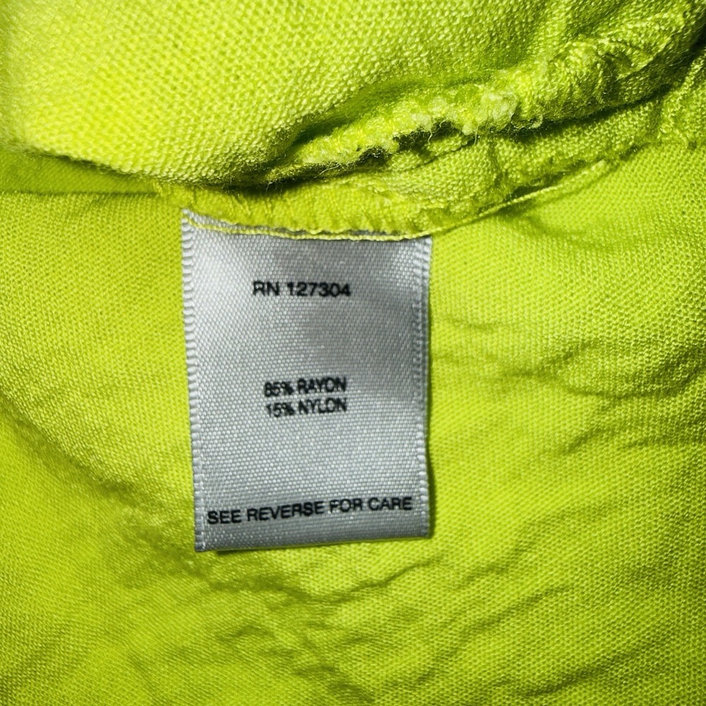 John Mark Women's Medium Chartreuse Lime Green Button Up Short Sleeve Blouse Top - Picture 3 of 7